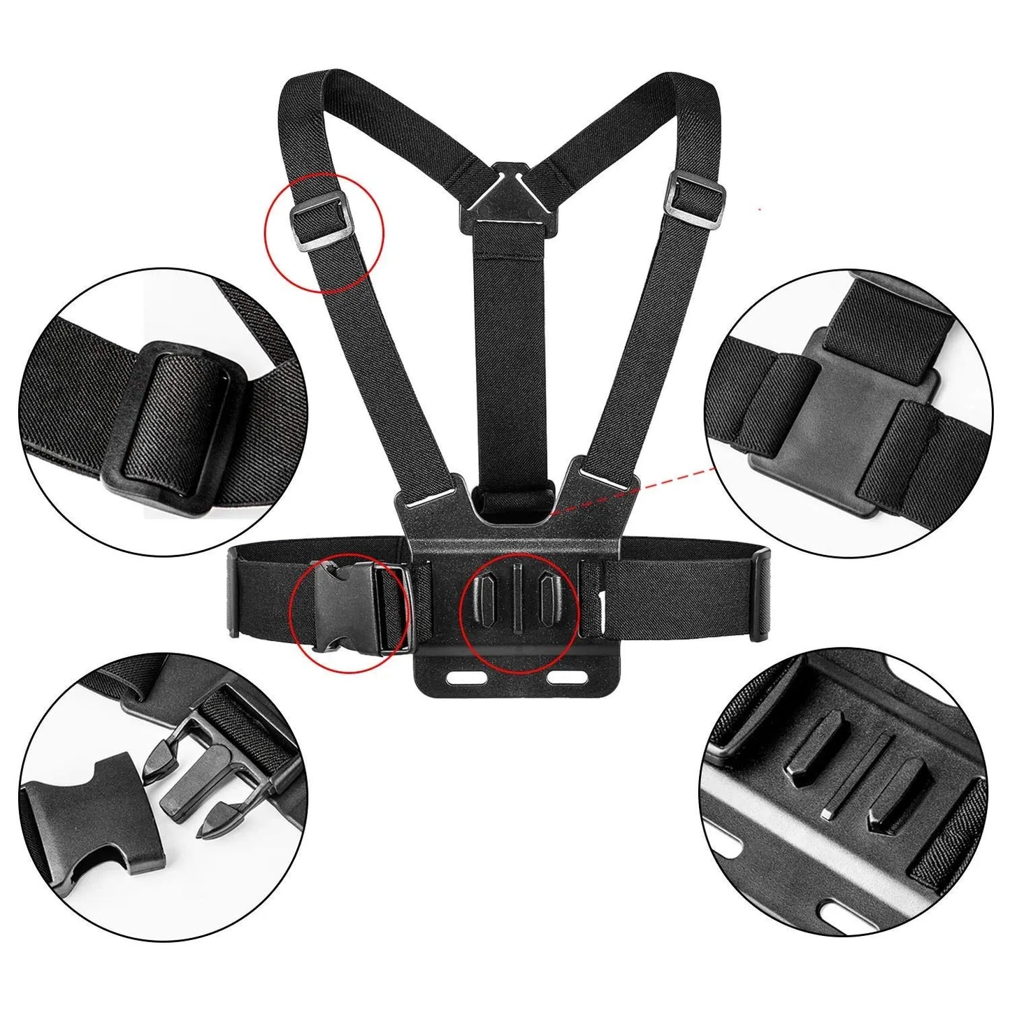 Adjustable Body Harness Chest Belt Strap Mount Accessory Compatible with GoPro Hero 13 12 11 10 9 8 7 6 5 4 3+ 3 SJcam Yi and Other Action Cameras