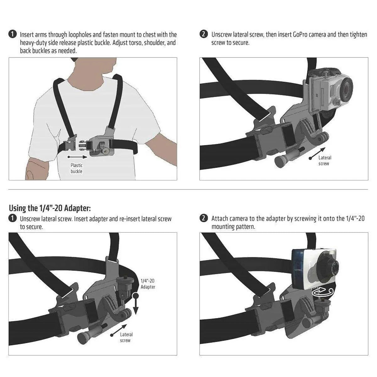 Adjustable Body Harness Chest Belt Strap Mount Accessory Compatible with GoPro Hero 13 12 11 10 9 8 7 6 5 4 3+ 3 SJcam Yi and Other Action Cameras