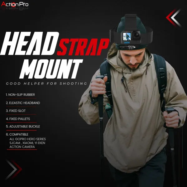 Head Strap Mount and Screw Compatible with GoPro-13/12/11/10/9/8/7/6/5/4/3+/3/SJCAM/Xiaomi/YI/Eken Action Camera