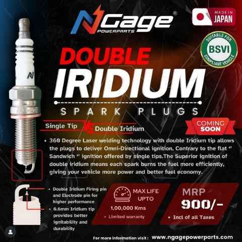 NGage Double Iridium Spark Plugs for RE Himalayan 450 - BN8RTIIA-9 - N-Gage Powerparts