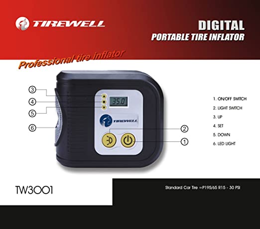 TIREWELL TW-7001 12V Digital Tyre Inflator Auto Cutoff Portable